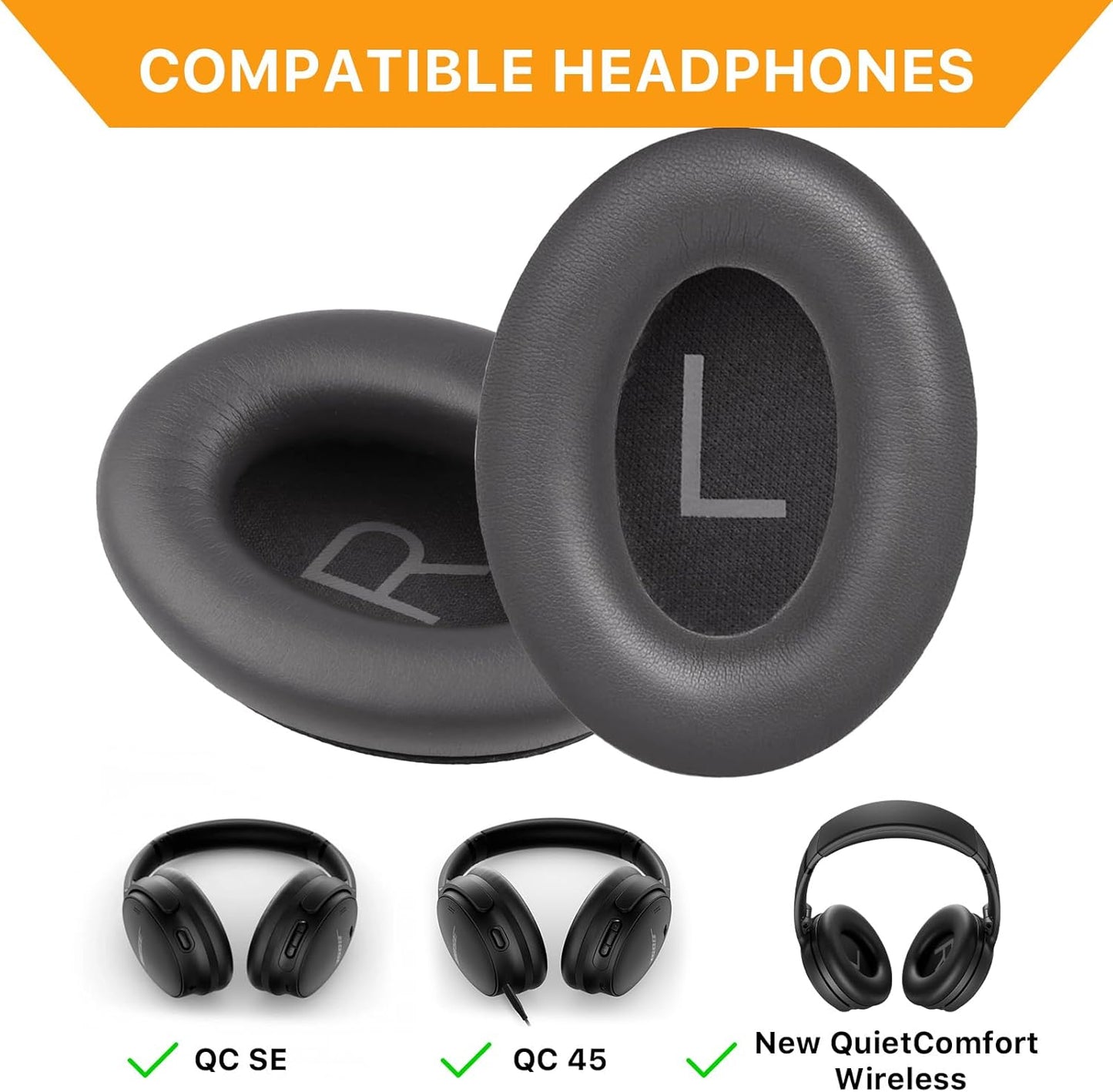 Replacement Ear Pads for Bose QuietComfort 45 (QC45)/QuietComfort SE (QC SE)/New QuietComfort Wireless Over Ear Headphones, Earpads Cushions with Softer Leather and Thicker Memory Foam