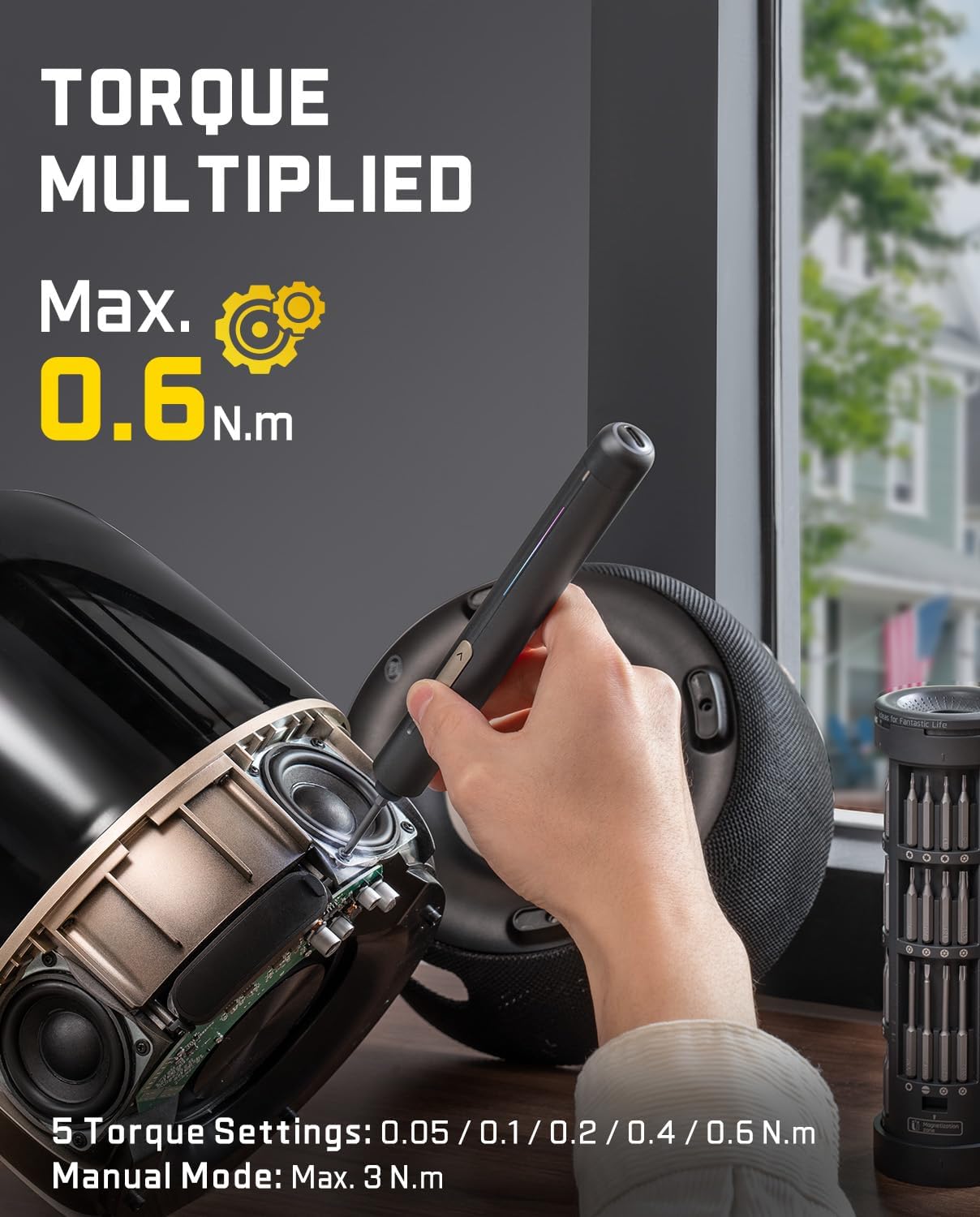 Fanttik E2 Ultra Mini Electric Screwdriver, Cordless Screwdriver, Max 0.6N.m, 50 Magnetic Bits, 5/32'' Hex, Magnetic Storage, Repair Tool for Electronics, Camera, Laptop, and PC Build (Grey)