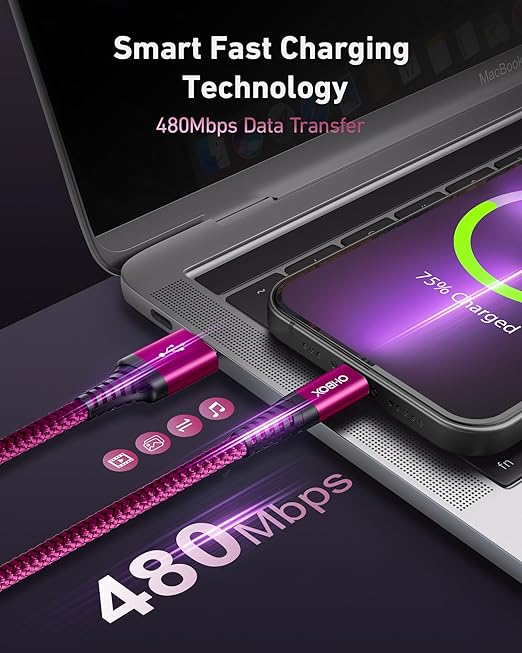 USB C Cable 60W Fast Charging [2 Pack 3FT], USB A to USB C Cable for CarPlay, USB to Type C iPhone Charger Durable Braided USBC Cord for iPhone 17/16/15/Pro Max, Samsung Galaxy S23 and More-Rose Red