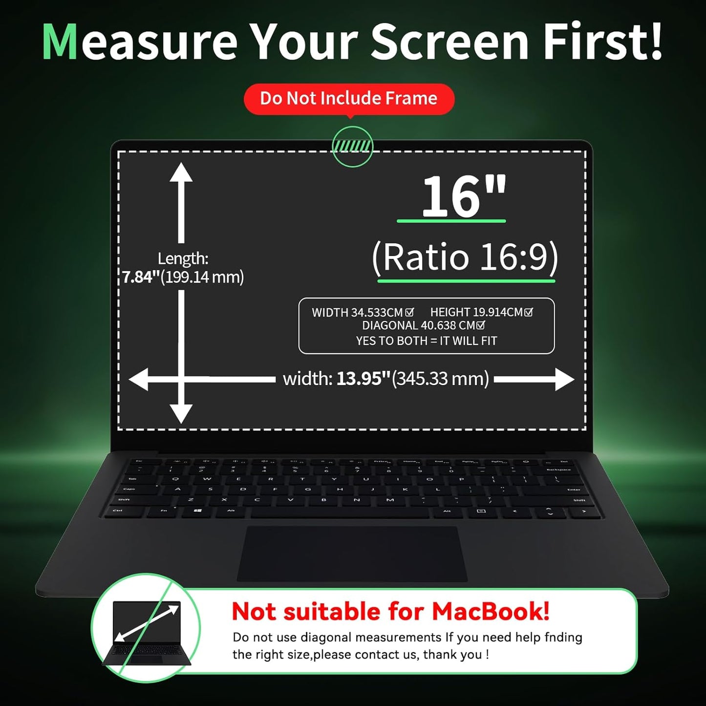 Laptop Privacy Screen 16 Inch, Laptop Screen Privacy Shield 16:9 Aspect Ratio Anti-Glare Blue Light Computer Monitor Protector,Removable 16in Filter for Lenovo HP Dell Acer Asus Thinkpad Envy Xps