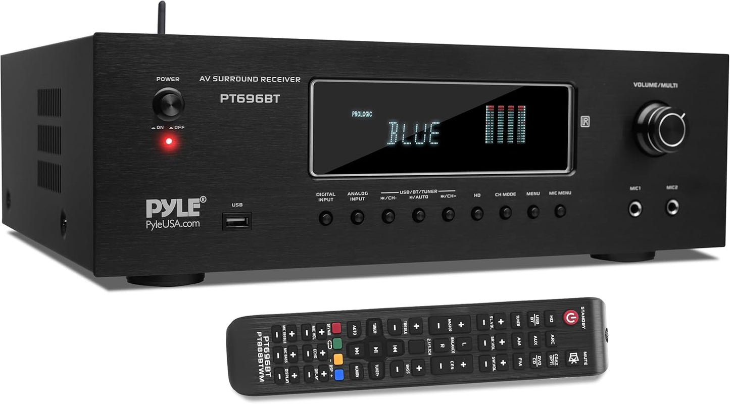 Pyle 1000W Bluetooth Home Theater Receiver - 5.2 Channel Surround Sound Stereo Amplifier System with 4K Ultra HD, 3D Video & Blu-Ray Video Pass-Through Supports, HDMI/MP3/USB/AM/FM Radio - Pyle, Black