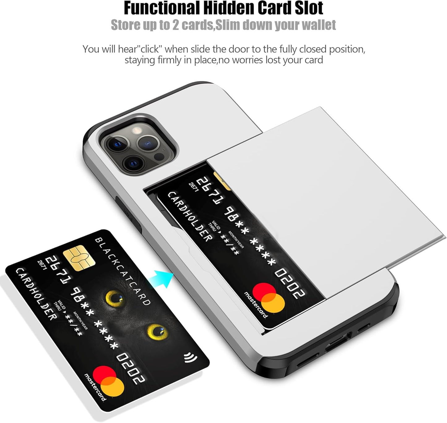 Nvollnoe for iPhone 12/iPhone 12 Pro Case with Card Holder Heavy Duty Protective Dual Layer Shockproof Hidden Card Slot Slim Wallet Case for iPhone 12/12 Pro for Men&Women(Silver)