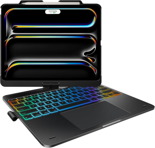 typecase Touch Case with Keyboard for iPad Pro 13-inch(M4, 2024), iPad Air 13-inch(M3, 2025/M2, 2024) & iPad Pro 12.9(6th/5th/4th/3rd Gen), Trackpad, 360° Rotatable, 11-Colors Backlit, Space Black