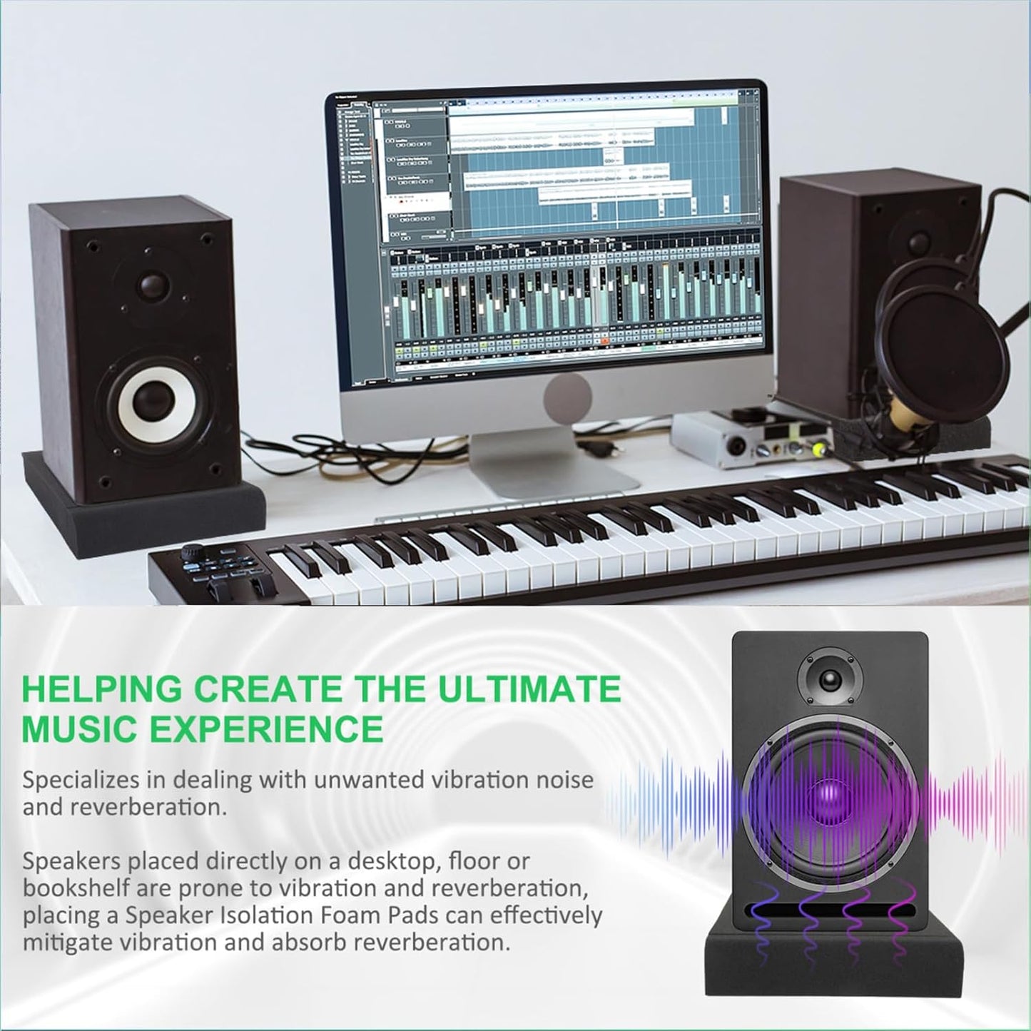 JBER 2 Pack Acoustic Isolation Pads, Studio Monitor Speaker Isolation Foam Pads, High Density Acoustic Foam Suitable for 3-4.5 Inch Speakers for Sound Improvement Prevent Vibrations (8 * 6.3 * 1.4")