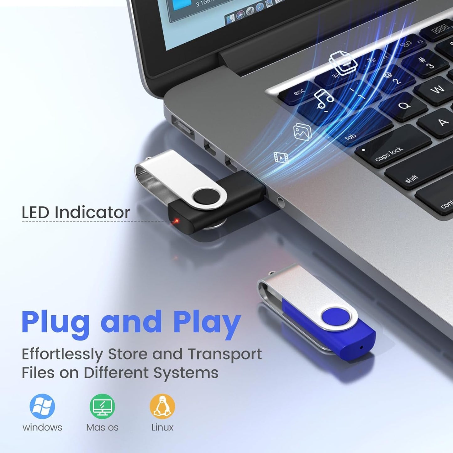 ABLAZE 4GB Flash Drive 10 Pack, USB 2.0 Memory Stick with Lanyards Swivel Thumb Drives Bulk 4GB Pendrive U Disk for Data Storage (Mixcolors)
