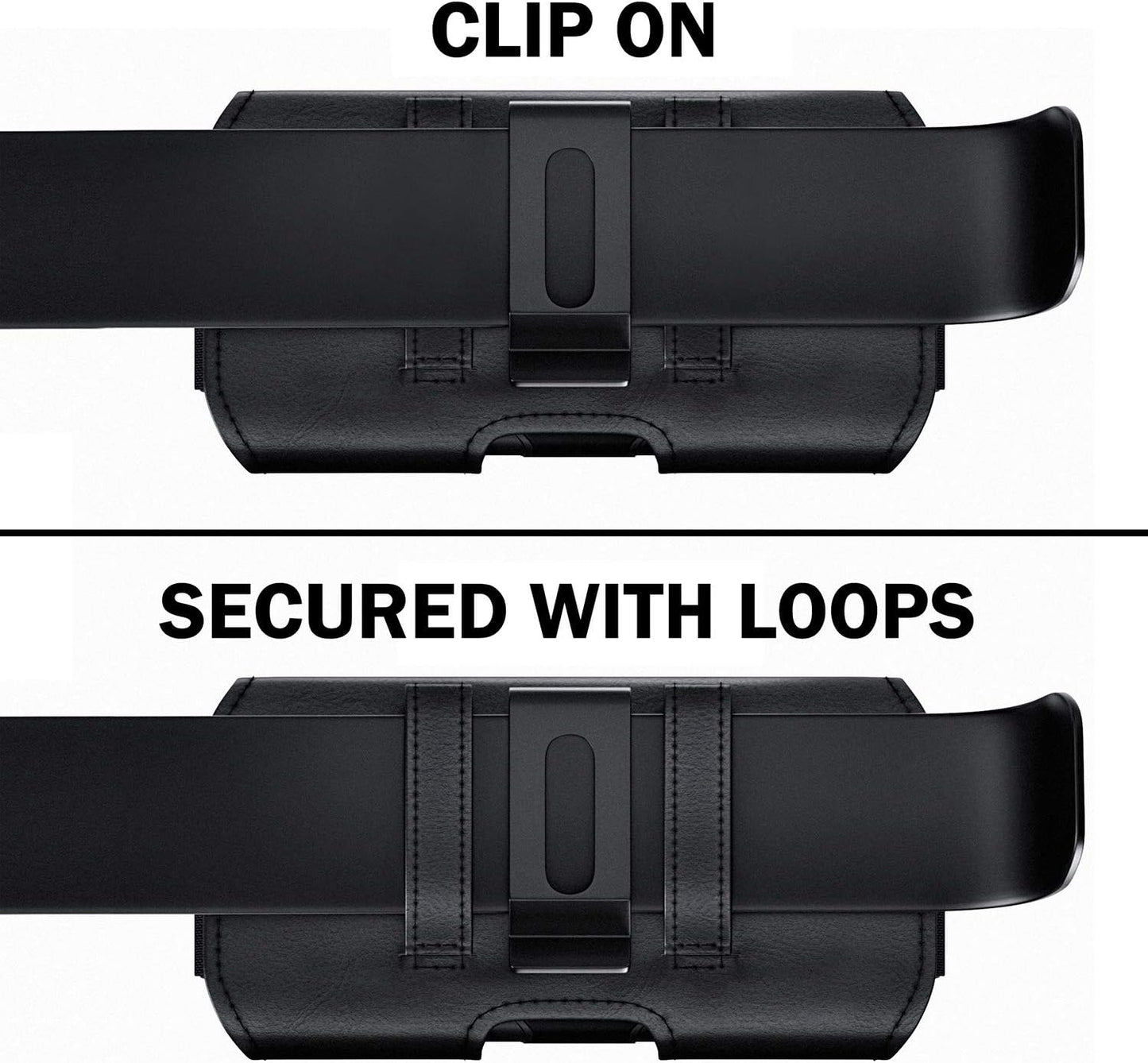 DeBin Holster for Large iPhone Plus, Pro Max Models 16 15 14 13 12 11 Xs Max – Leather Cell Phone Belt Holder Case with Clip, Carrying Pouch Cover Fits Phone with Case on, Black