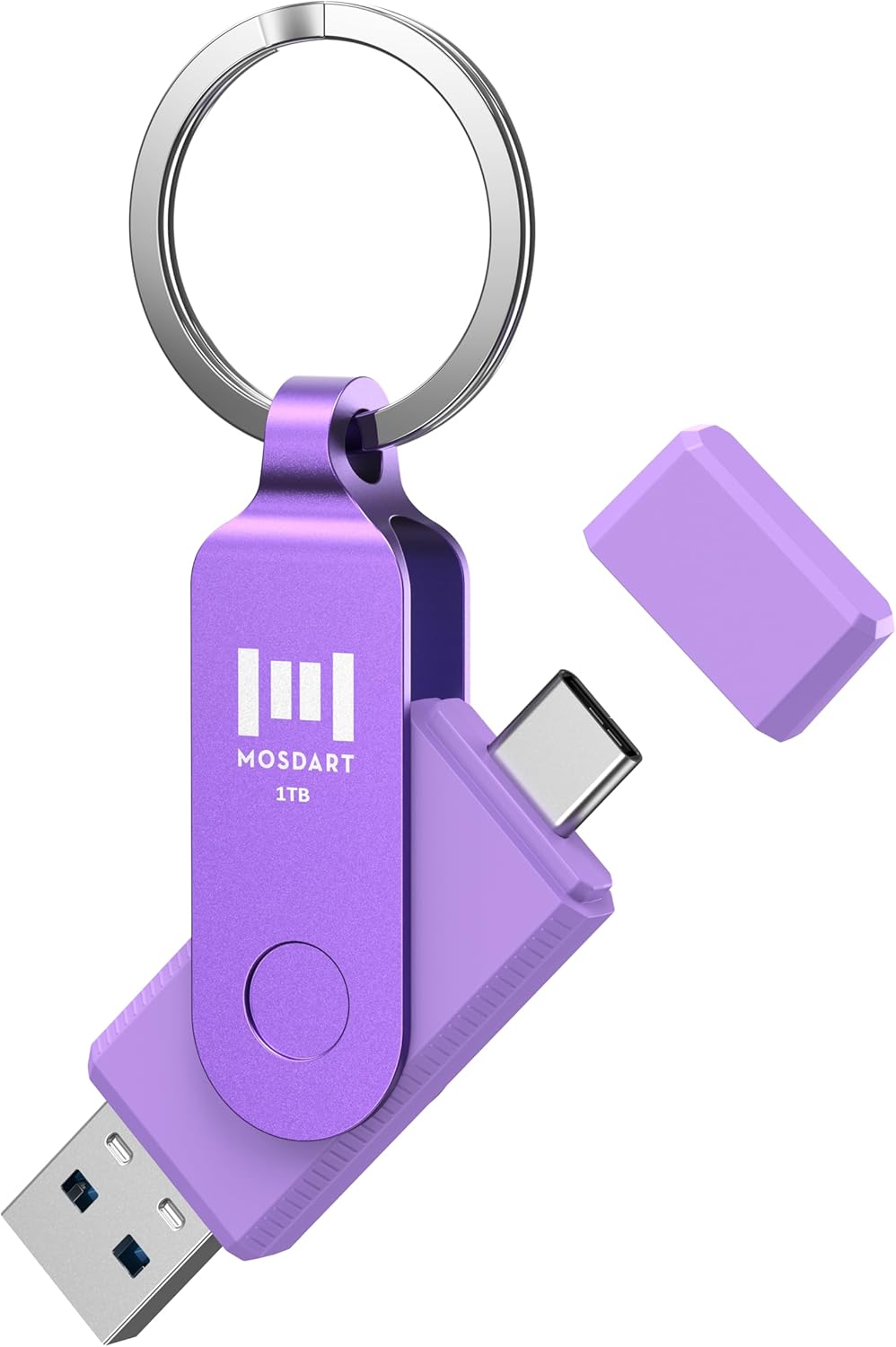 MOSDART 1TB USB3.1 Fast Speed C and A Dual Flash Drive, exFAT Memory Stick with Keychain and LED Indicator, for iPhone 15 and 16, Android Phone, iPad, MacBook, and Other Laptops, Purple
