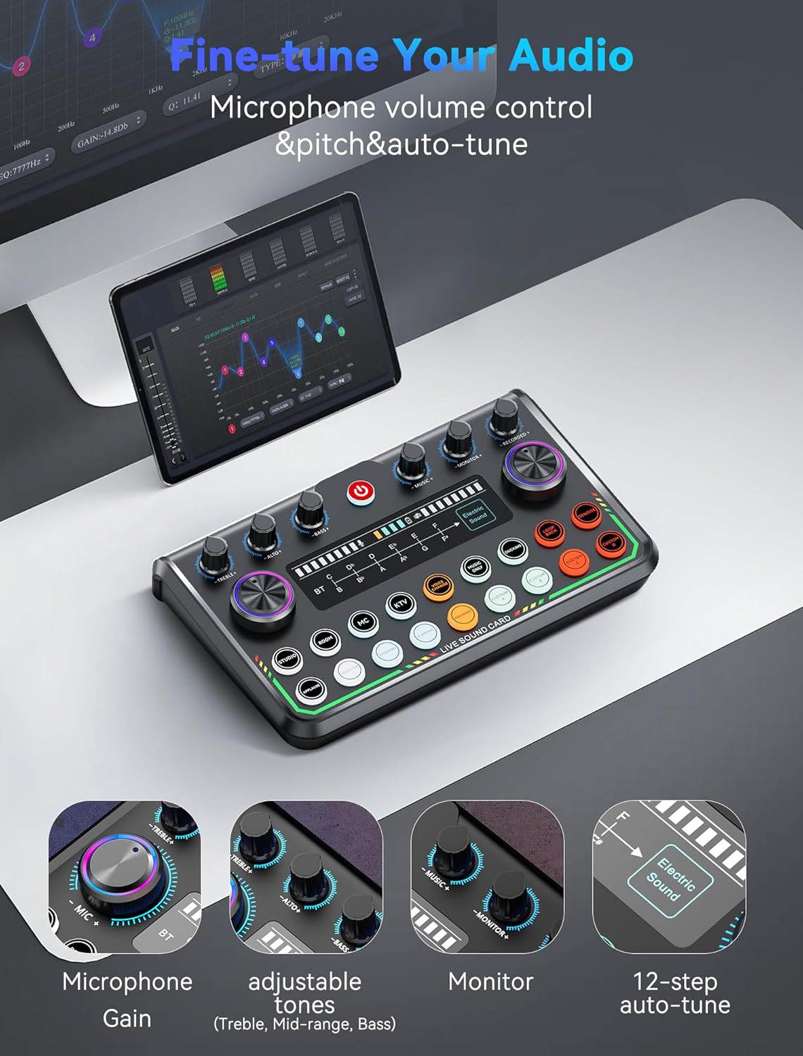 SINWE Podcast Equipment Bundle,Audio Interface with Studio Condenser Microphone for Smartphone & PC,Plug-and-Play Live Sound Card,Perfect for Streaming, Singing, YouTube & Gaming