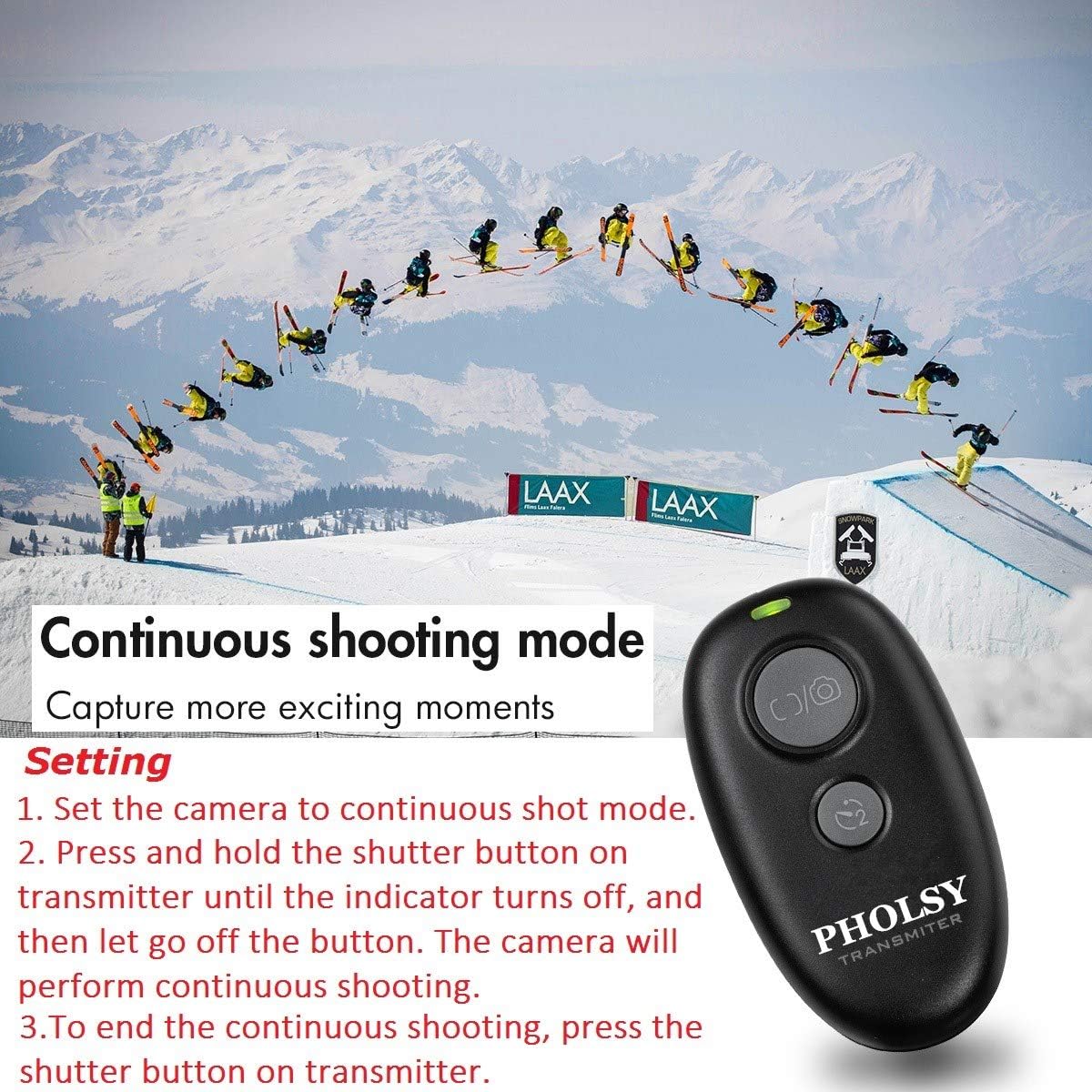 PHOLSY Wireless Shutter Release Remote Control for Sony a1, a9, 9M2, a7M4, a7M3, a7RM2, a7RM3, a7RM4, a3500, a6600, a6500, a6400, a6100, RX100M4, RX100M6, RX100M7, RX10M4, HX99, a68, a77, a350
