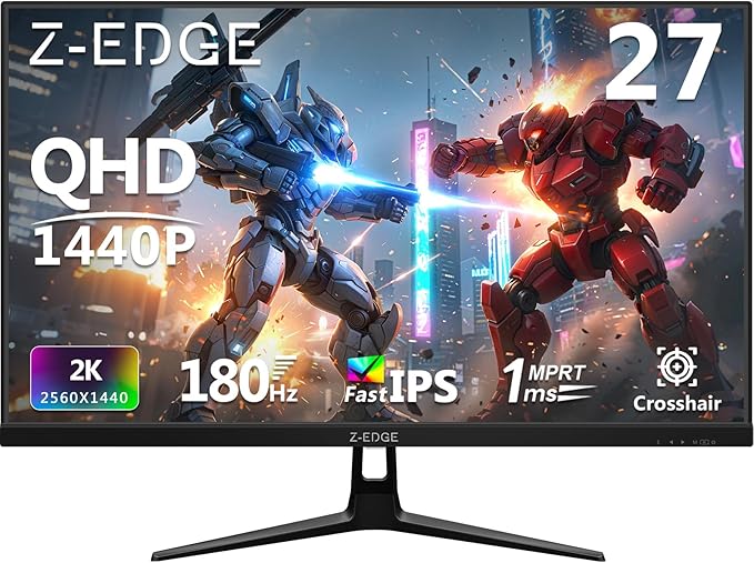 Z-Edge 27-inch Gaming Monitor QHD 2560 x 1440 2K, 180Hz Refresh Rate, 1ms MPRT, UG27QF Fast IPS Computer Monitor with Crosshair, HDMI 2.0x2, DP 1.4x2