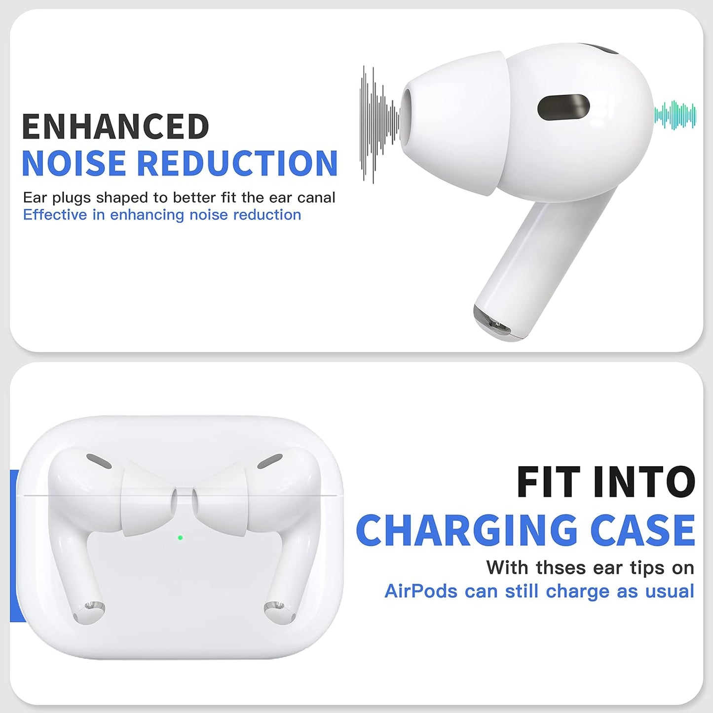 4 Pairs Ear Tips for AirPods Pro 1 & 2 [Relief Pain] [Fit in Case] Noise Cancellation Add Grip Sport Earbuds [US Patent Registered] (Large)