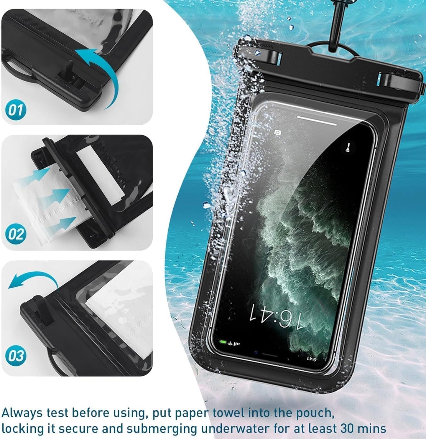 Waterproof Phone Case, with Inside Card Bag, Waterproof Phone Pouch for iPhone, Cell Phone Dry Bag for Cruise Travel Vacation Accessories Large Phone Holder, 2 Pack-Black