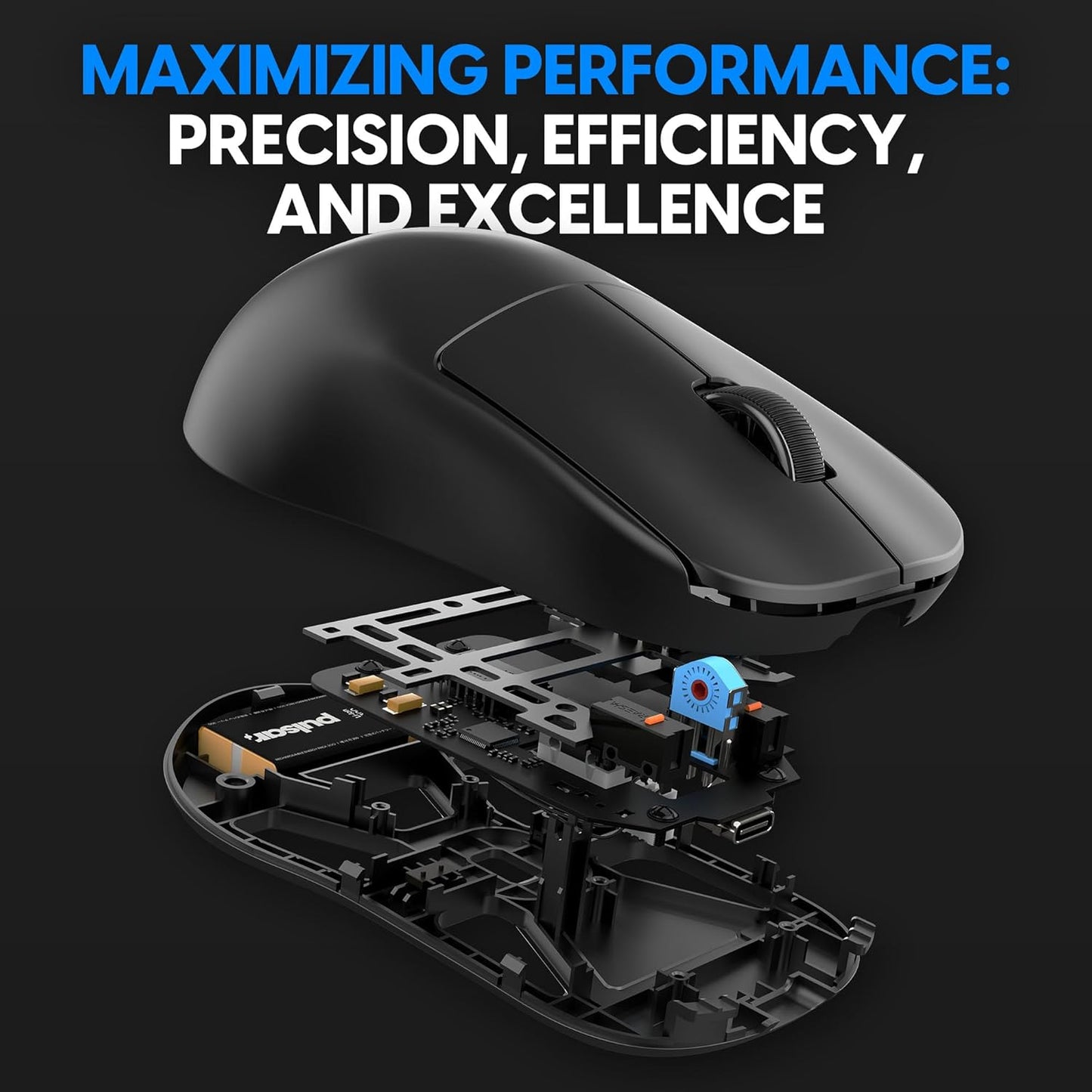Pulsar Gaming Gears X2H Wireless Gaming Mouse, Ultra Lightweight 1.90 oz (54 g), Symmetrical, Optical Switch, 2.4 Ghz 1 ms, 26000 DPI, PAW3395 Sensor (Medium, Wireless, Black)