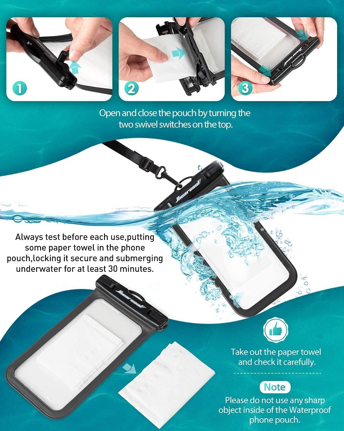 Hiearcool Waterproof Phone Pouch,Waterproof Phone Case for iPhone 16 15 14 13 Pro Max Plus up to 8.3",IPX8 Cellphone Dry Bag for Beach Cruise Travel Black&Olive Green-2Pack