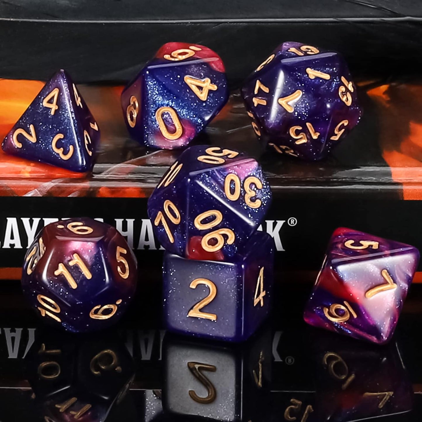QMAY DND Dice Set - Polyhedral Dice (Blue Mix Purple Nebula) 7 Pcs for Dungeon and Dragons D&D RPG Role Playing Games Dice with Dice Bag