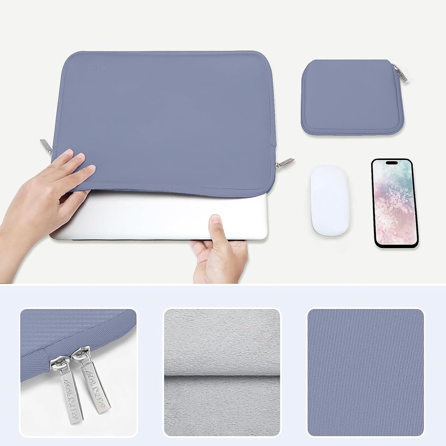MOSISO Laptop Case 13.3 inch, 13-13.3 inch Laptop Sleeve Bag Compatible with MacBook Air/Pro 13 / Pro 14, HP Dell ASUS Lenovo Notebook, Neoprene Computer Sleeve Bag with Small Case, Lavender Gray
