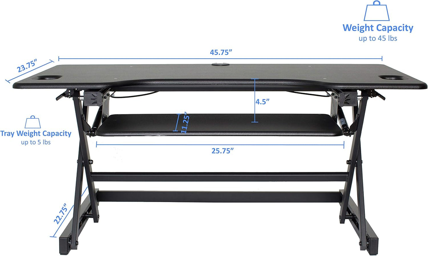 Rocelco 46" Large Height Adjustable Standing Desk Converter with Anti Fatigue Mat BUNDLE - Quick Sit Stand Up Triple Monitor Riser - Retractable Keyboard Tray - Black (R DADRB-46-MAFM)