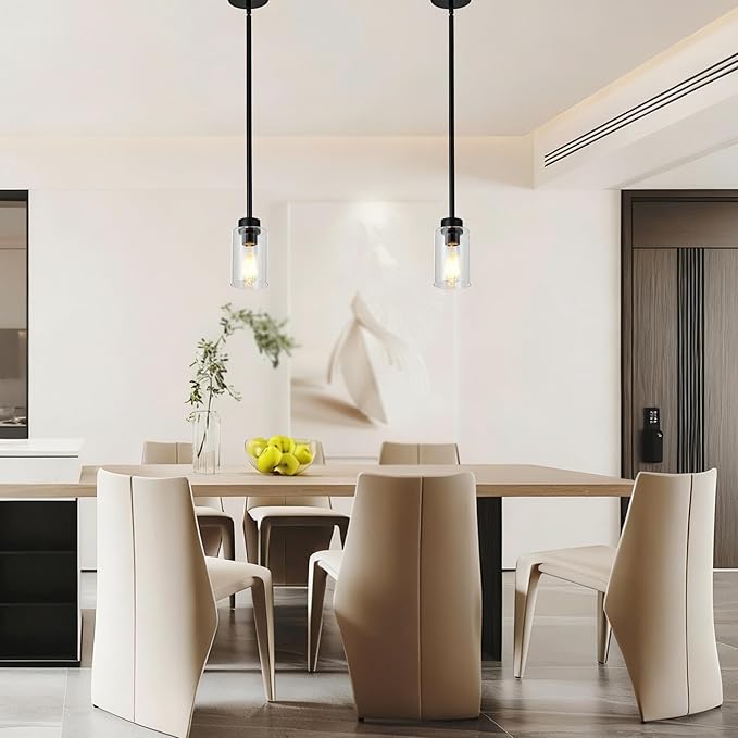Black Pendant Lights Kitchen Island,Clear Glass Pendant Light Fixture Multiple Stems Rods 3 Units 12 Inch 3 Units 4 Inch