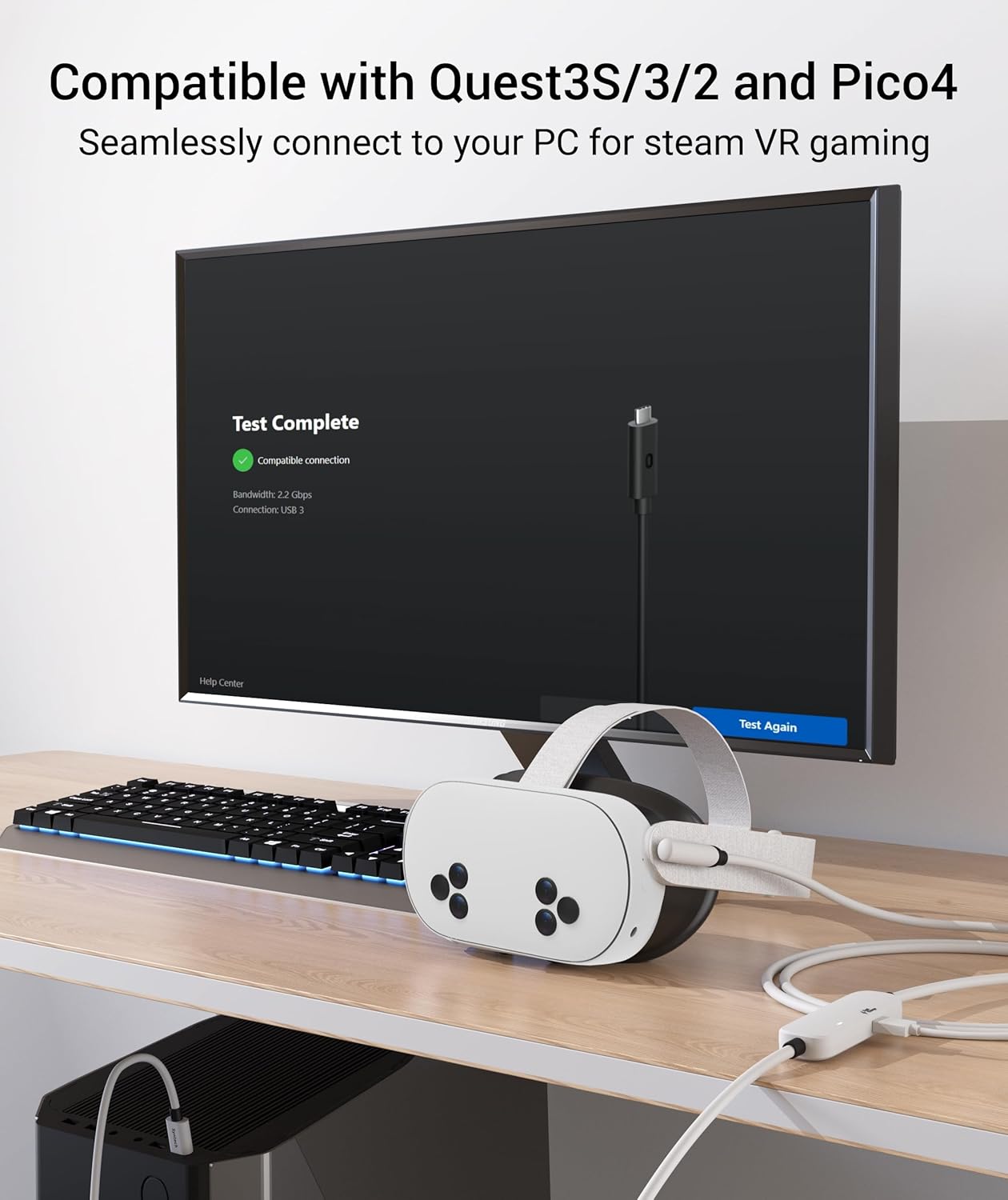 Syntech Link Cable with Charging 16FT Compatible with Oculus/Meta Quest 3S/3 Accessories, Quest2/Pro, Pico4, Next-Gen VR Cable with USB 3.0 A to C Adapter for SteamVR, Charge & Link Simultaneously