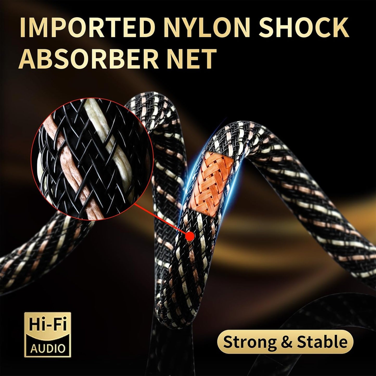 Audiophile HiFi Audio Cable–3.5mm to 3.5mm,6N OFC Core,24K Gold-Plated Plugs,with Nylon Braid,AUX Cable,Compatible with Phone,MP4,Speakers,Amplifiers,TV(4.92ft/1.5m)
