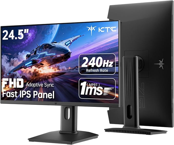 KTC 24.5 Inch 240Hz Gaming Monitor, FHD 1080p Fast IPS Computer Monitor, 1ms with Adaptive-Sync, HDR400, HDMI x2, DPx1, VESA Mount, Tilt/Pivot/Height Adjustment, H25T7-3