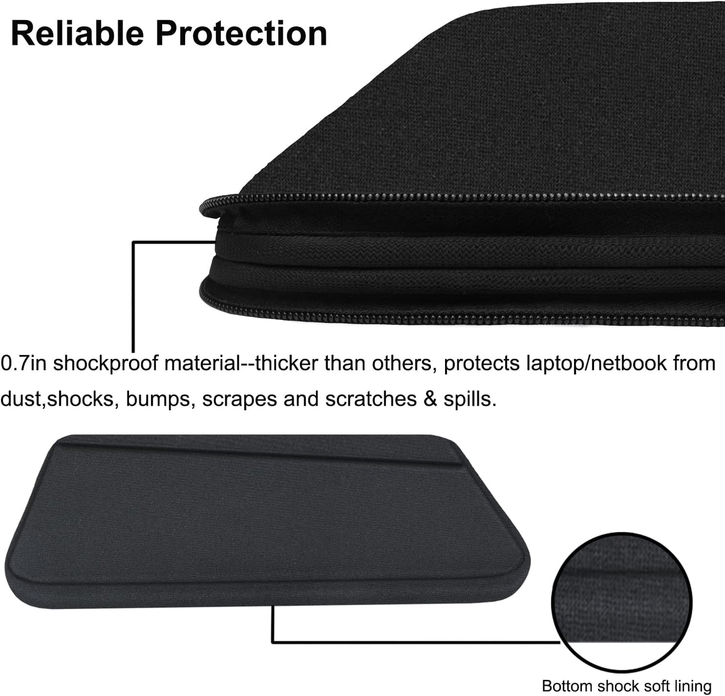 Laptop Sleeve Case 17 inch, Durable Computer Carrying Bag Protective Case Briefcase Handbag with Front Pocket, Slim Laptop Cover for 17-17.3 Inch HP, Dell, Lenovo, Asus, Notebook, Black