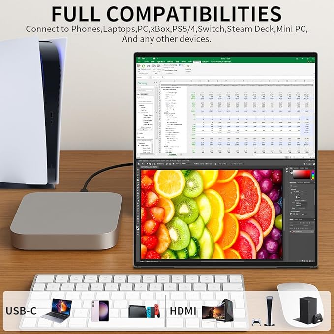 Dual Monitor 14 Inch 2K OLED,Portable Touch Monitor for Laptop Extender| 2K |100% DCI P3|Plug-Play|Stand- VESA| |Slim-Frameless| Computer Triple Display Laptop PC Windows Mac