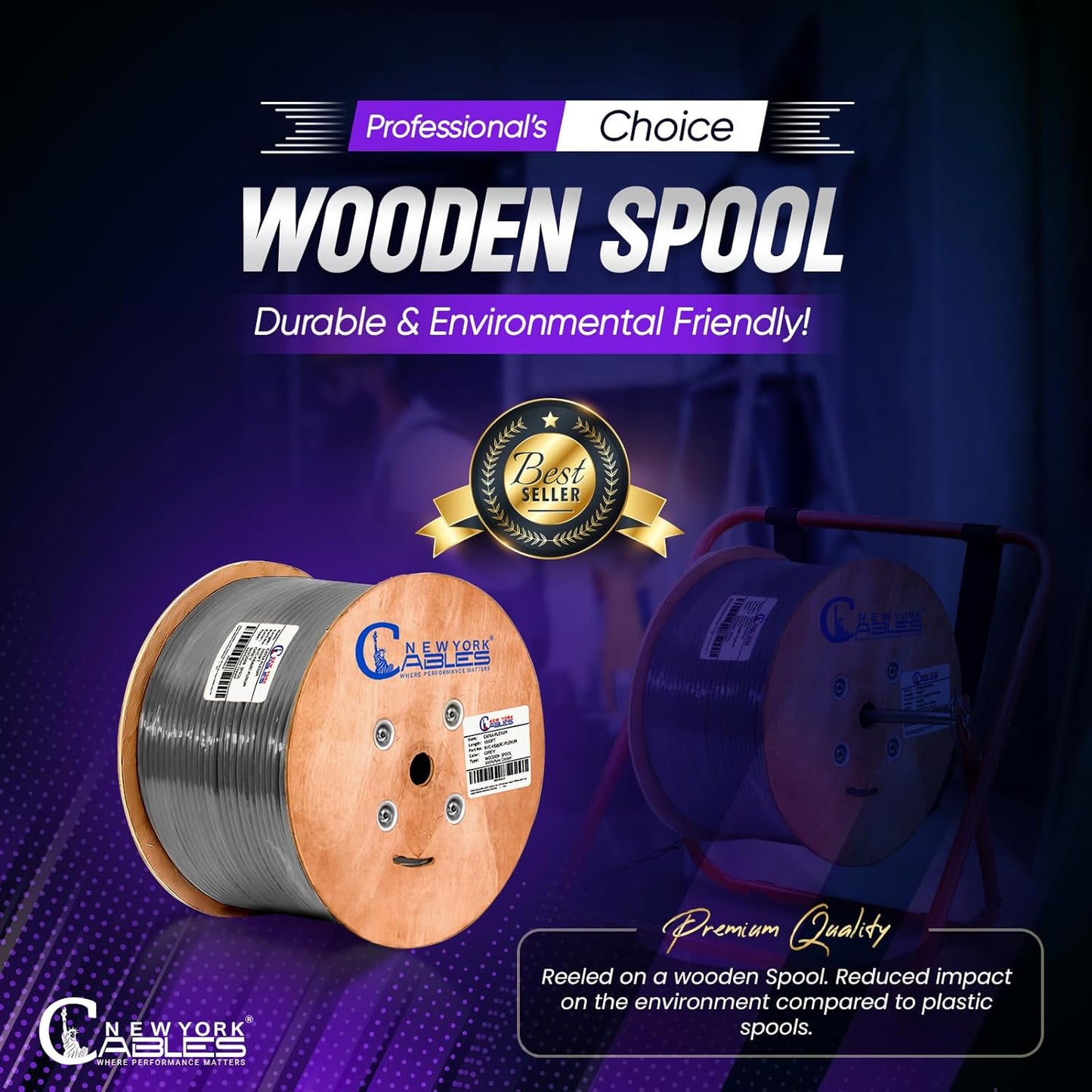 NewYork Cables Cat6a Plenum Cable 1000ft - Certified 100% Solid Pure Copper CAT6 A Ethernet Cable – 23 AWG, 750 MHz, PoE++ - Unshielded Twisted Pair - Cat 6a 10 GB High Speed for Networking & Gaming