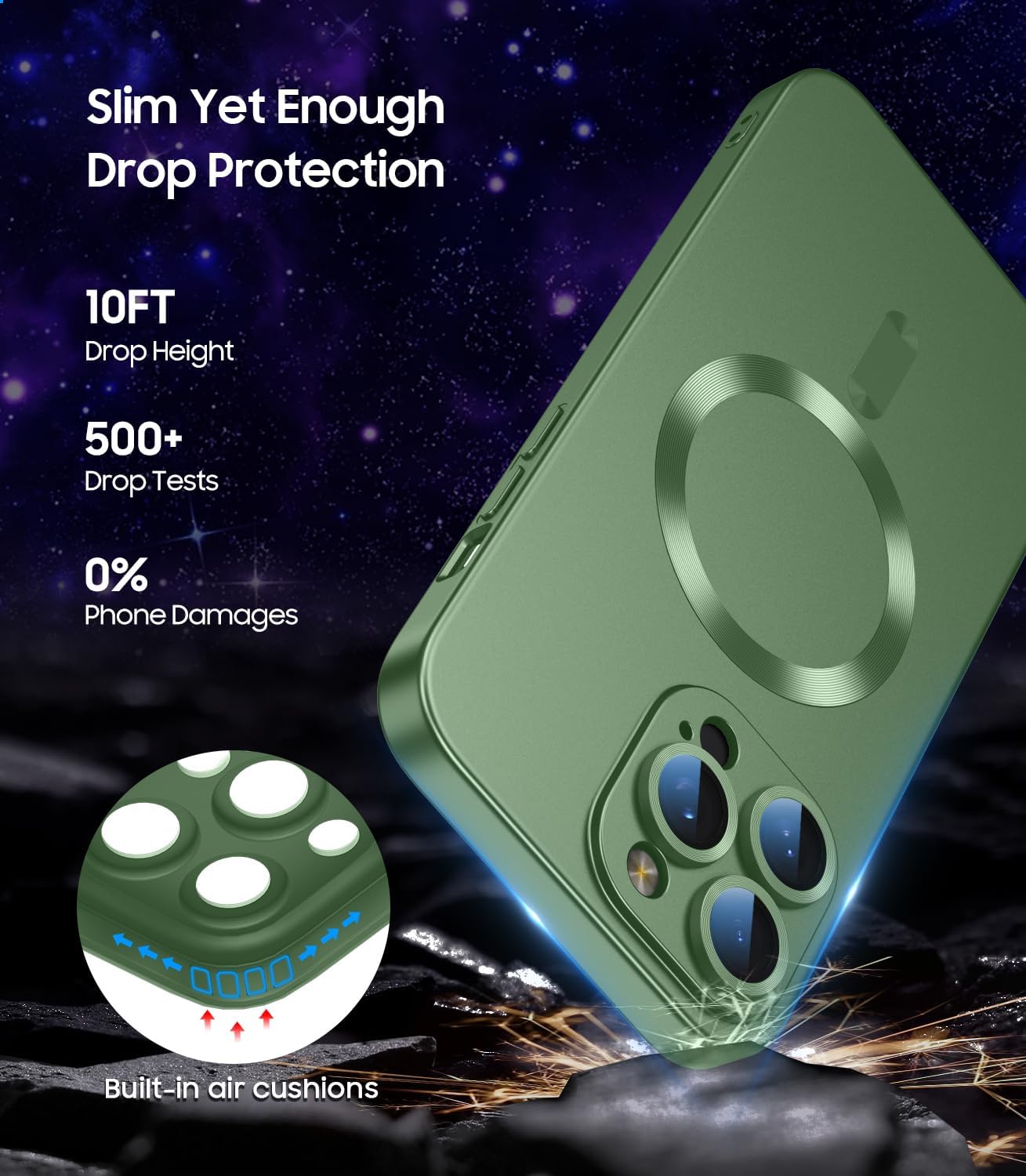 Magnetic for iPhone 16 Pro Max Case [Compatible with MagSafe][Built-in Camera Lens Protector] Slim Soft Silicone Bumper Shockproof Metallic Luster Phone Case (Green)