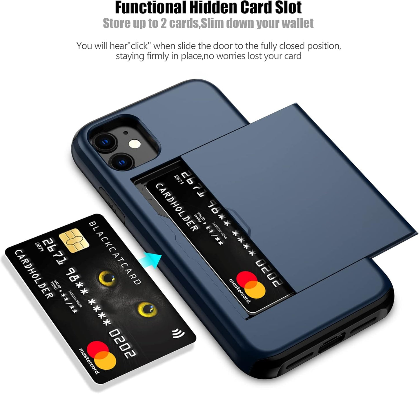 Nvollnoe for iPhone 11 Case with Card Holder Heavy Duty Protective Dual Layer Shockproof Hidden Card Slot Slim Wallet Cover for iPhone 11 for Men&Women(Blue)