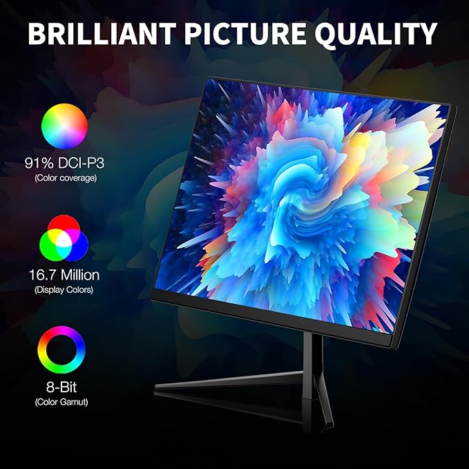 24 Inch FHD IPS Gaming Monitor, 180Hz, 1ms, HDMI VGA Ports VESA Compatible, Tilt Adjustable, Borderless Design, Multi-Screen Capability, AMD FreeSync & G-Sync Compatible, Build-in Speakers