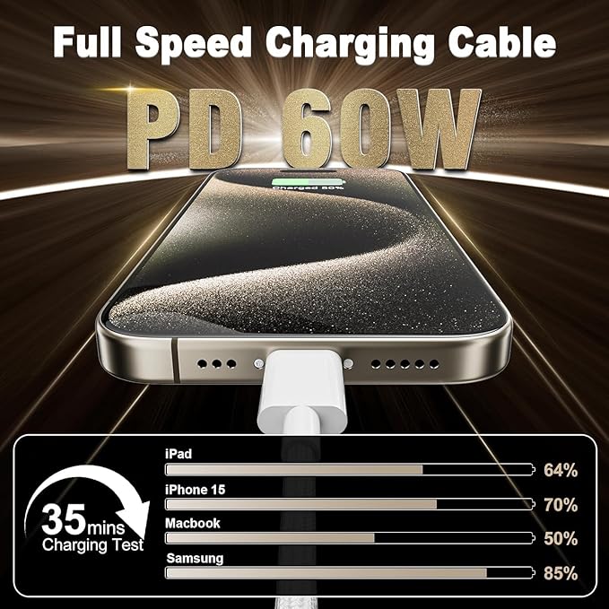 Quntis USB C to USB C Cable 6FT 3Pack - Type-C 60W Nylon Braided Charger Cord Fast Charging for iPhone 17 16 15 Series, iPad mini 6, Pixel and More, White