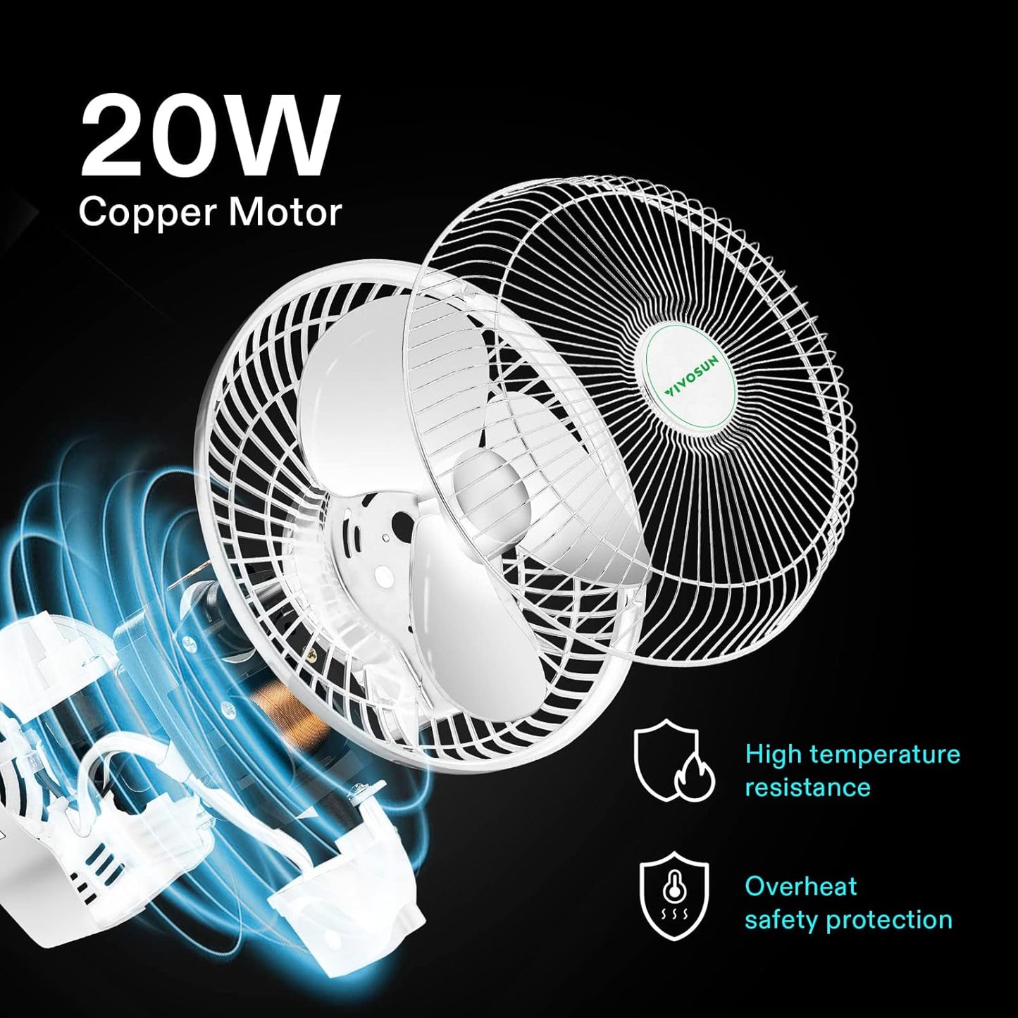 VIVOSUN AeroWave A6 Grow Tent Clip Fan, Patented Portable Auto Oscillating Fan 6" with 2-Speed, Strong Airflow but Low Noise, and Fully-Adjustable Tilt for Hydroponic Ventilation, White, 2-Pack