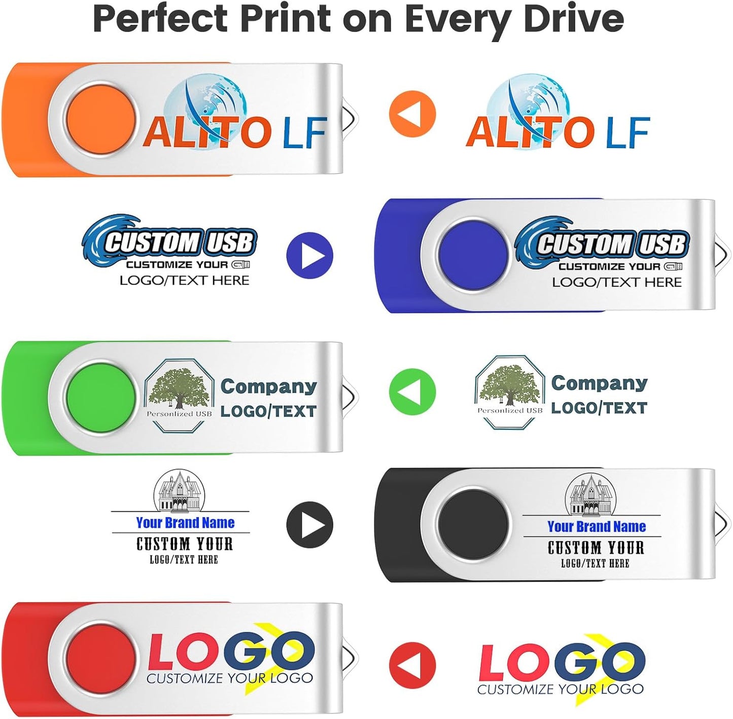 ABLAZE Custom Flash Drive 8GB 100 Pack, Personalized USB Drives Custom USB 2.0 Thumb Drives 100 Pack Memory Stick (Mixcolors)