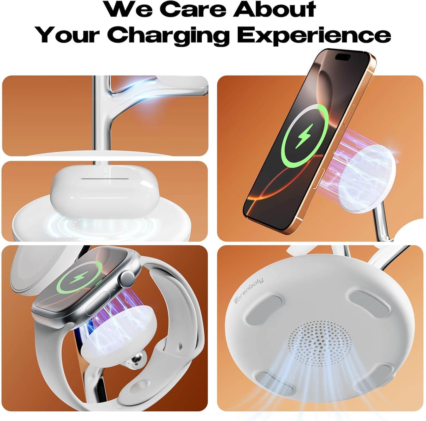 3 in 1 Wireless Charging Station for Multiple Devices Apple Magsafe Charger Stand, Fast Magnetic Mag-Safe Wireless Charger Dock for iPhone 16 15 14 13 12 Series Watch Airpods NigntStand Charging Dock