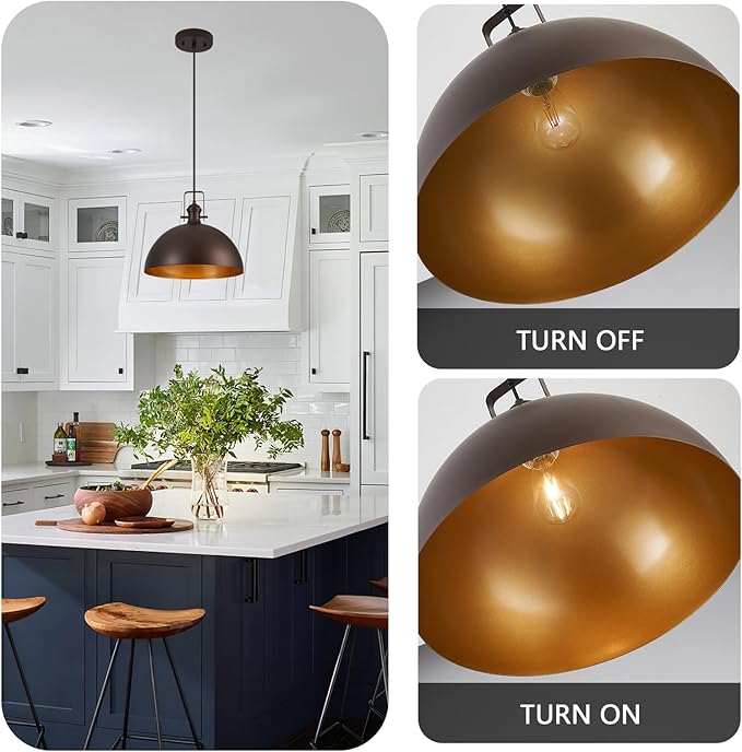 18 Inch Large Pendant Lights for Kitchen Island Matte ORB Farmhouse Pendant Light fixtures Adjustable Height Dome Hanging Light for Dinning Room Bedroom Hallway,1 Pack