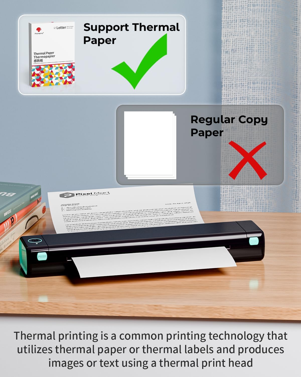 Phomemo Inkless Portable Printer for Travel - Wireless Thermal Printer Compatible with Phone & Laptop, Bluetooth Printers Supports 8.5" X 11" Letter Thermal Paper, Come with Carry Case