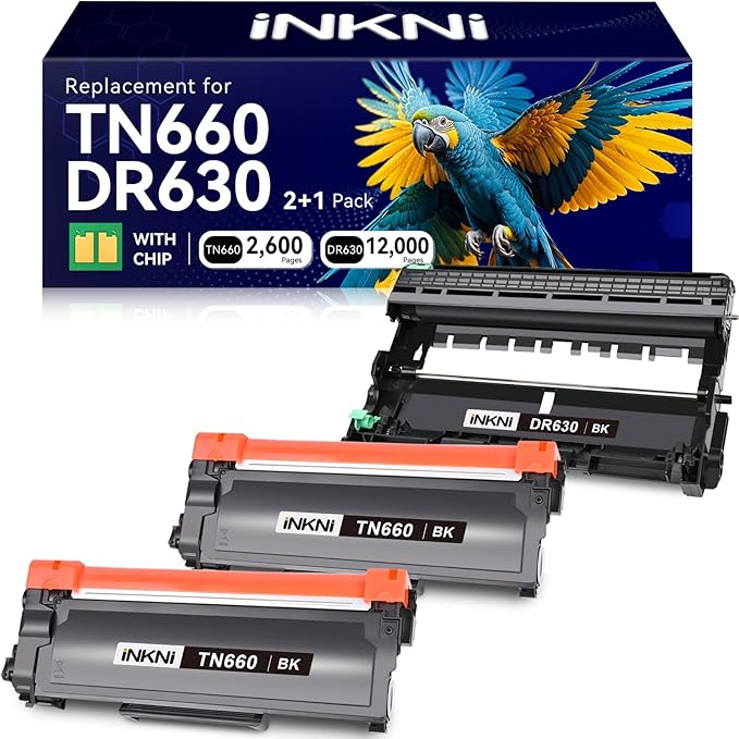 InkNI Compatible DR630 Drum TN660 Toner Cartridge Replacement for Brother DR630 TN660 TN630 High Yield Compatible for Brother HL-L2300D L2540DW L2320D L2360DW L2380DW L2700DW Printer (Black, 3-Pack)
