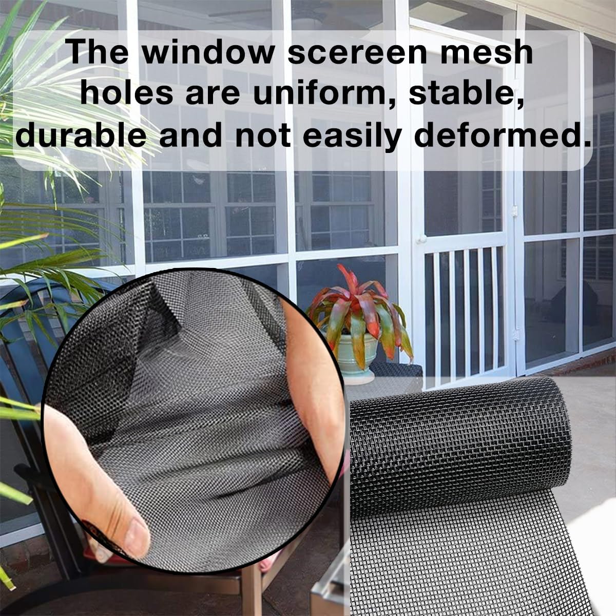 Window Screens Replacement, Cuttable Fiberglass Roll Screens Door Mesh, Repair Screens Net DIY Screening Mesh Netting Black for Windows, Door, Pool, Porch,Patio (60inch*50ft)