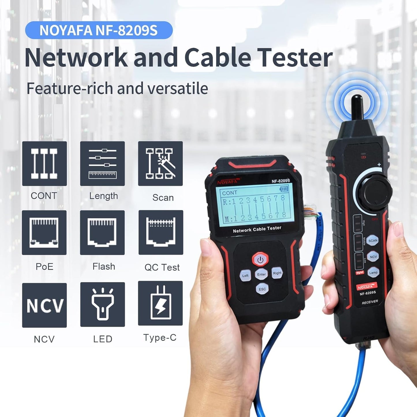 NOYAFA NF-8209S Network Cable Tester, Ethernet Cable Tester with PoE,NCV,Cable Length Test,Port Flashing,Multi-Function Trouble-Free Line Scan Mode,CAT5,CAT6 Line Tracer,LAN Network Cable Tracer Kit