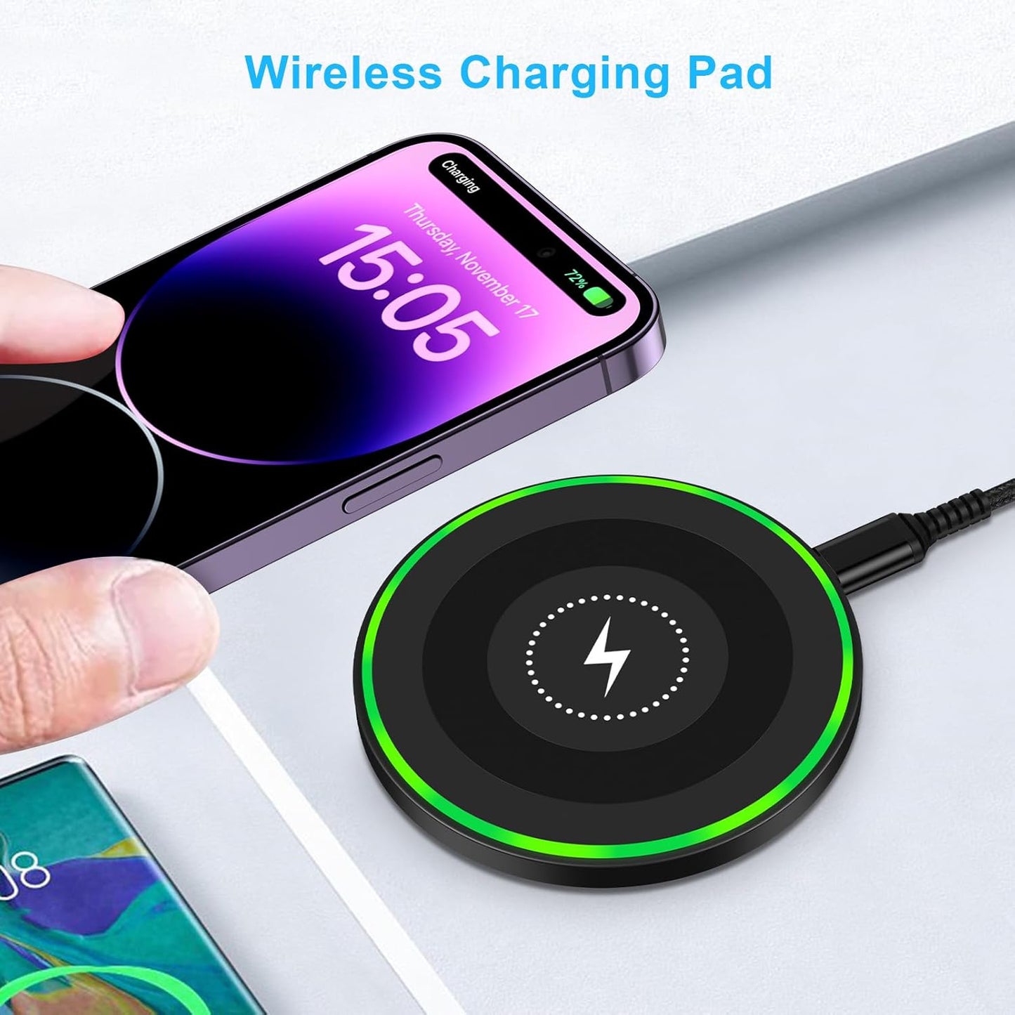 Samsung Wireless Charger Android Charger Fast Charging Pad Wireless Phone Charger Android Charging Station Mat for Samsung Galaxy S25 Ultra S25 Edge S24 S23 S22 S21, iPhone 16 Pro Max 16e 15 14 13
