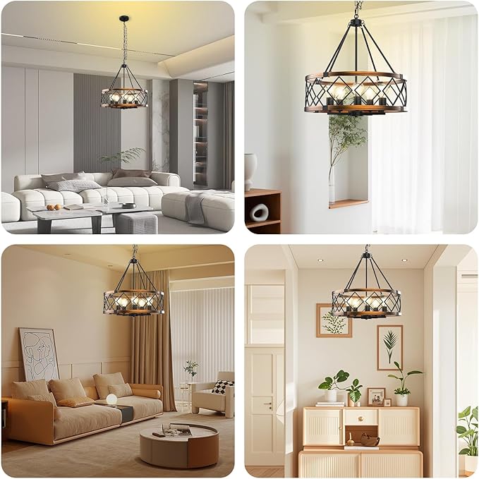 5-Lights Black&Gold Chandelier, Farmhouse Chandelier for Dining Room Lighting Fixture,Metal Hanging Pendant Lights for Kitchen Island Living Room Bedroom and Entryway