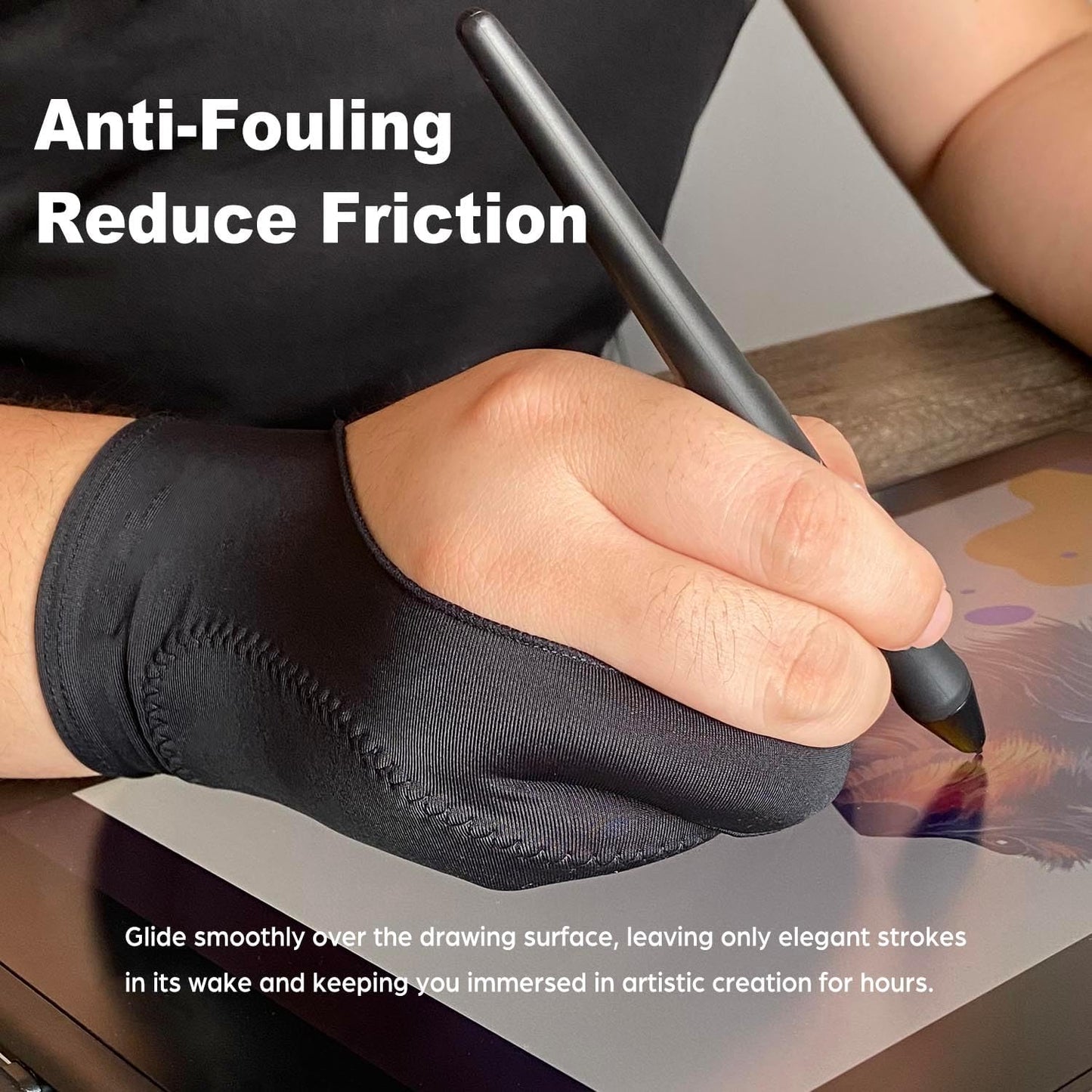 Drawing Glove, Artist Glove for Drawing Tablet, iPad, Digital Art Creation - Palm Rejection, Exposed Fingertip, Suitable for Left and Right Hand - L, Pack of 2
