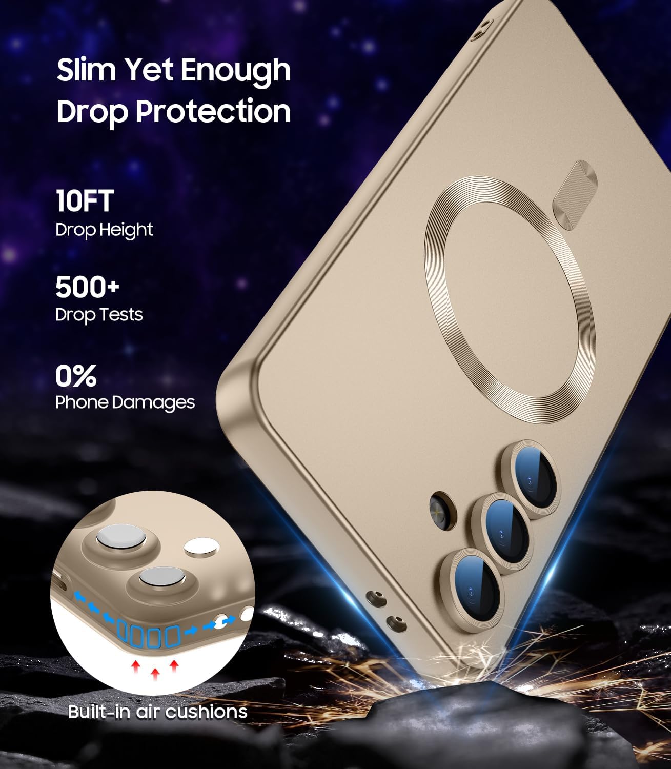 Magnetic for Samsung Galaxy S24 Plus Case [Compatible with MagSafe][Built-in Camera Lens Protector] Slim Soft Silicone Bumper Shockproof Metallic Luster Phone Case (Gold)