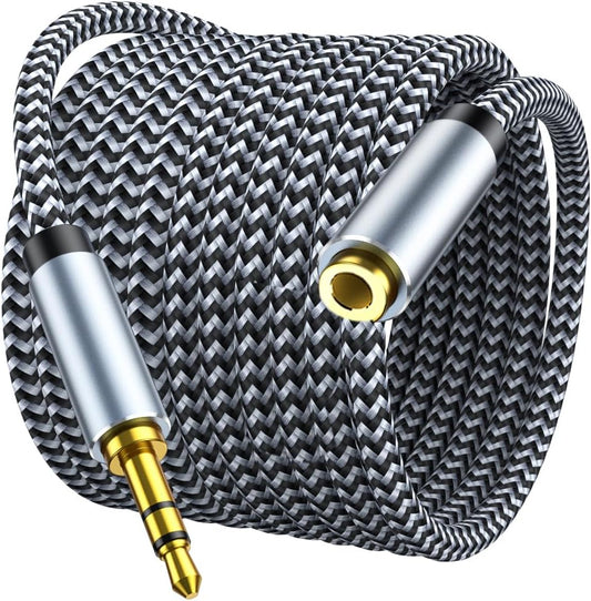 3.5mm Headphone Extension Cable 20ft, Nylon Braided Aux Cord Extender for Smartphones, Tablets, Media Players (No Mic Support)