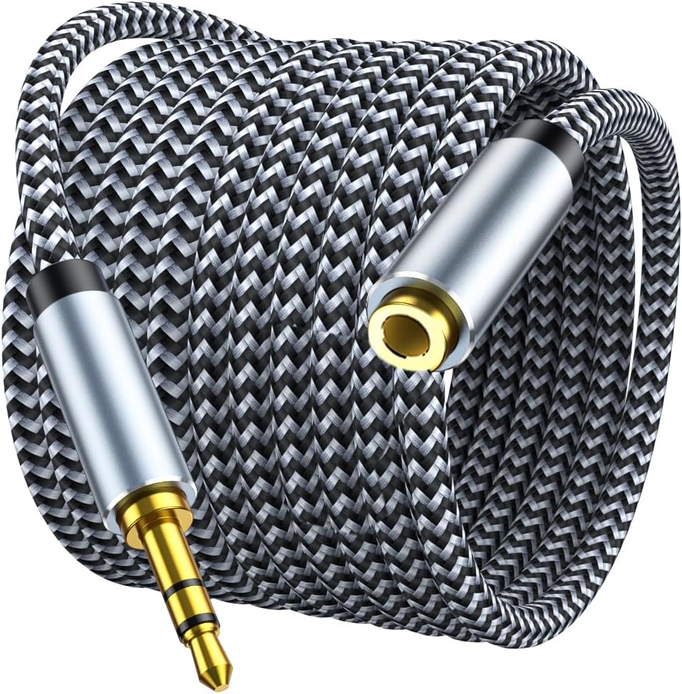 Aux Extension Cord 15ft, 3.5mm 1/8 Aux Stereo Audio Cable Male to Female Stereo Audio Extension Adapter Cable Nylon Braided Male to Female AUX Cord Compatible Phones, Headphones,Speakers, PC