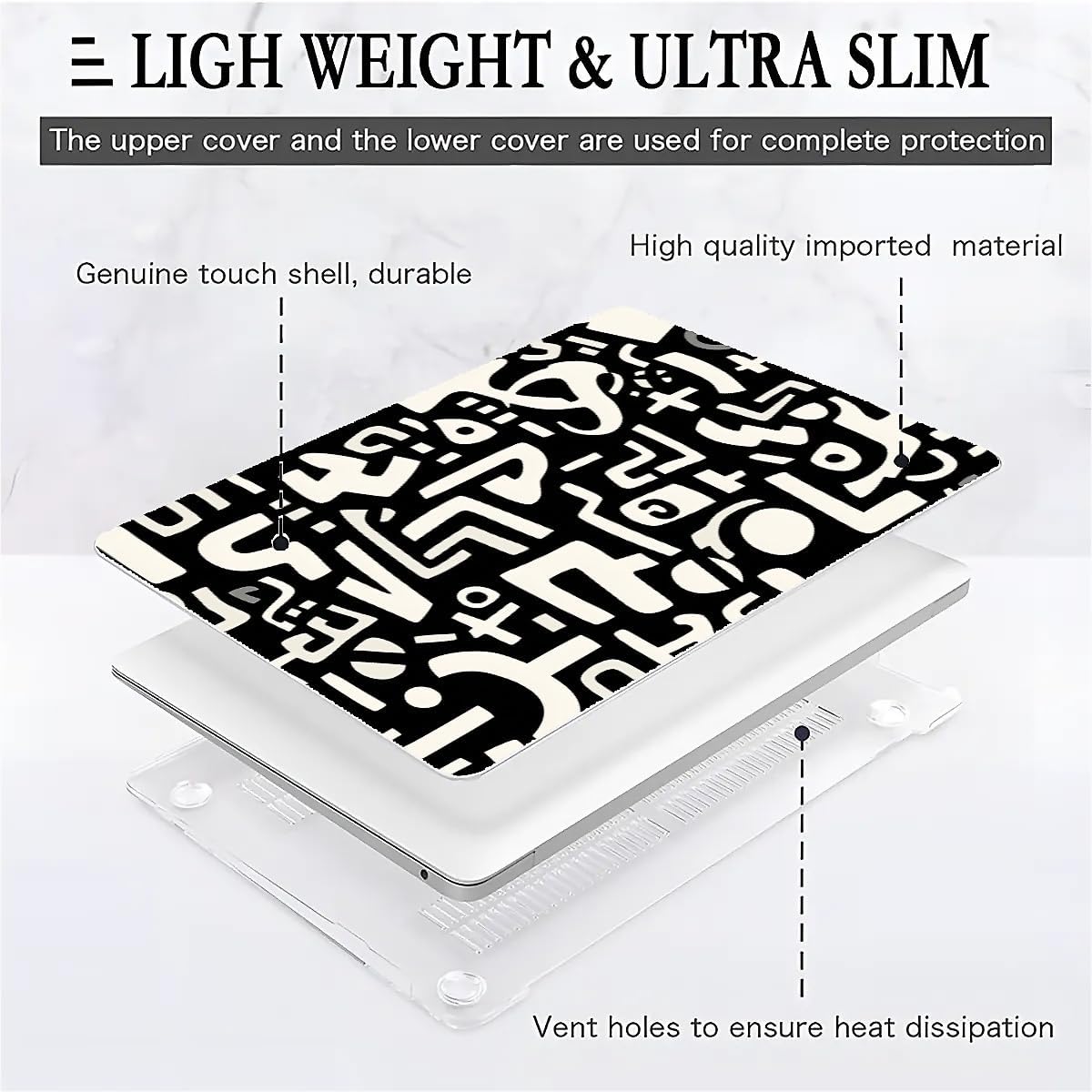 Compatible with MacBook Air 13.3 13.6 Inch Case 2022 2021 2020 2019 Plastic Hard Shell Case Cover,13.3 Pro(A1706/A1708/A1989/A2159/A2289/A2338), Black and White Letters