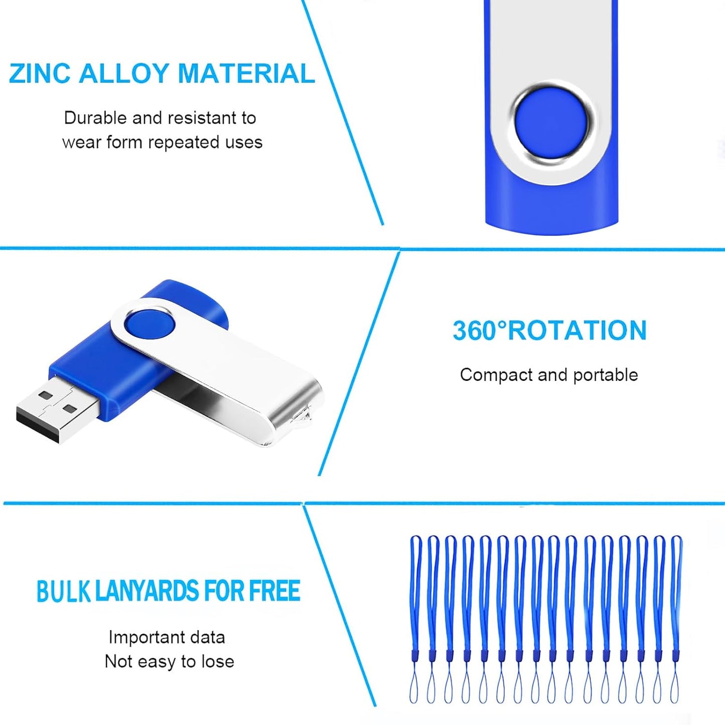 USB 1GB Bulk Flash Drives 20 Pack, EASTBULL USB 2.0 Swivel Thumb Drives Gig Flash Drives Pack Metal Memory Stick for Storage (Blue)