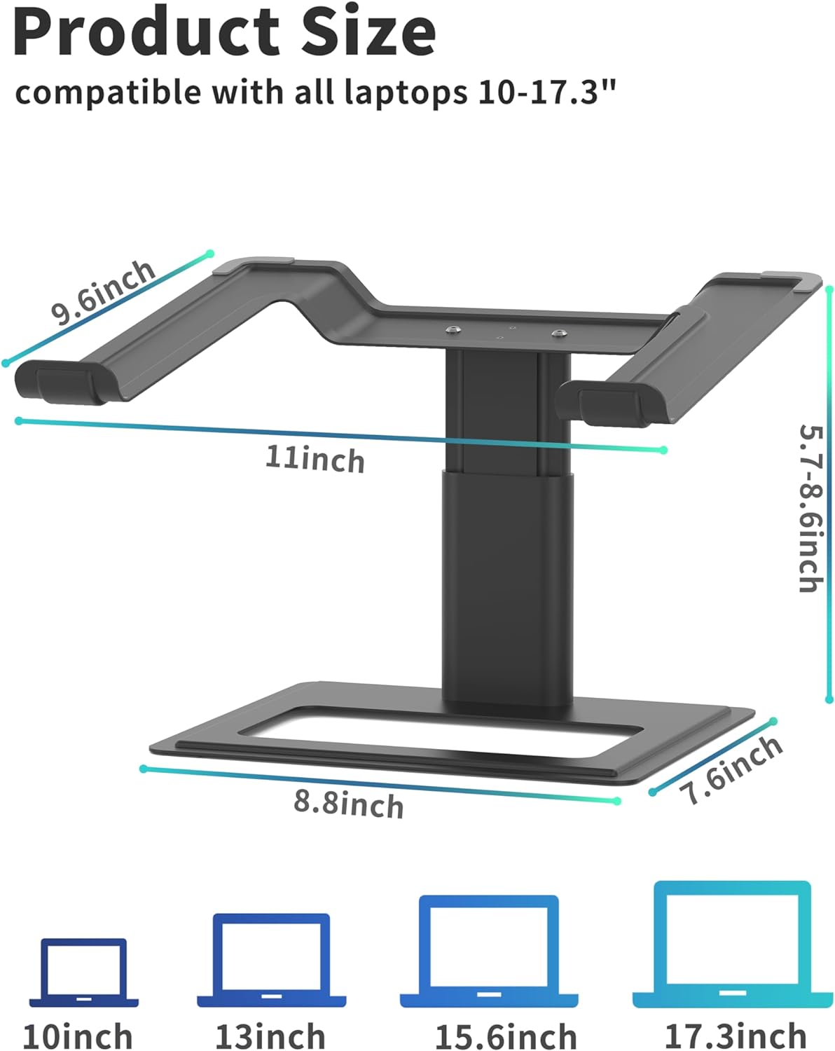SOUNDANCE Adjustable Laptop Stand for Desk, Computer Stand, Ergonomic Laptop Riser Holder Compatible with 10 to 17.3 Inches Notebook PC Computer, Aluminum Black