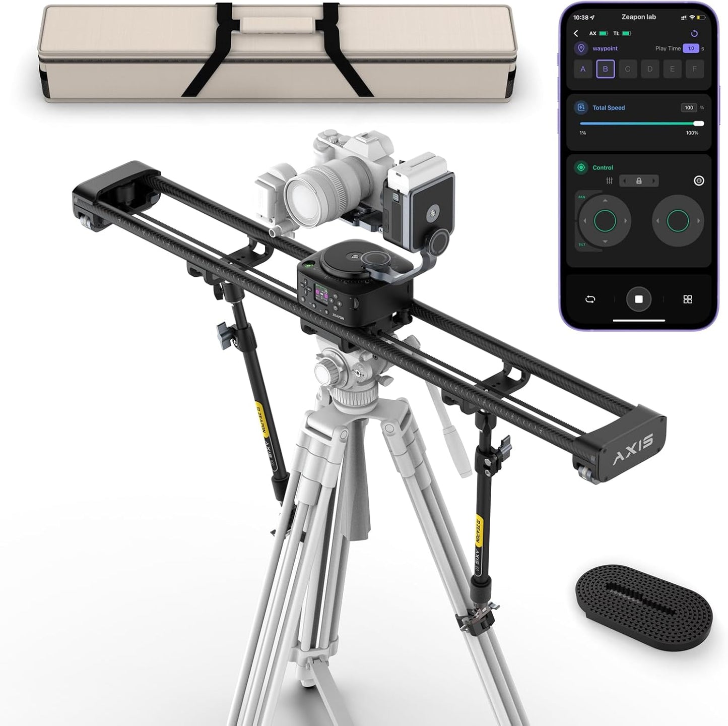 Zeapon AXIS 100 Pro (3-axis) Multi-axis Motorized Camera Slider, 39''/ 100cm DSLR Carbon Fiber Electric Track, LCD Screen APP Control, Pan Head for 360° Panoramic Time-Lapse Follow Focus